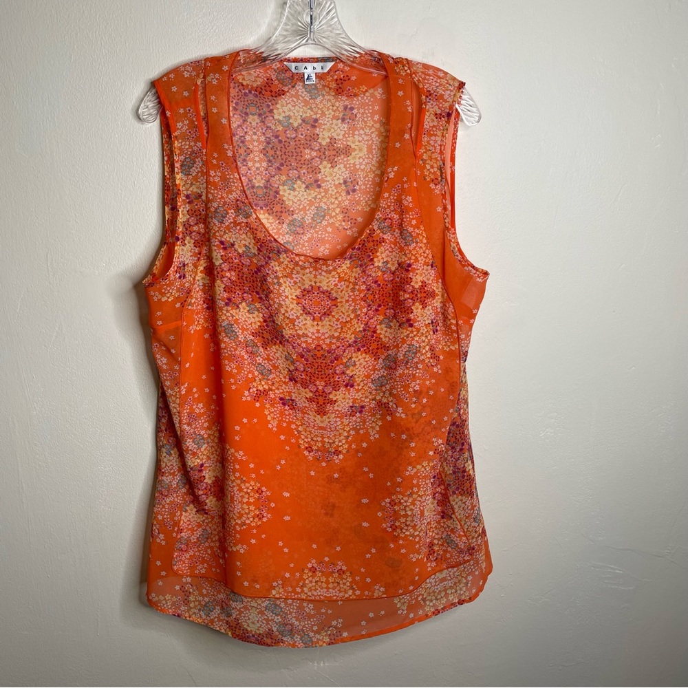 JUST REDUCED!!!   CAbi Sleeveless Sheer Orange Floral Top Size XL